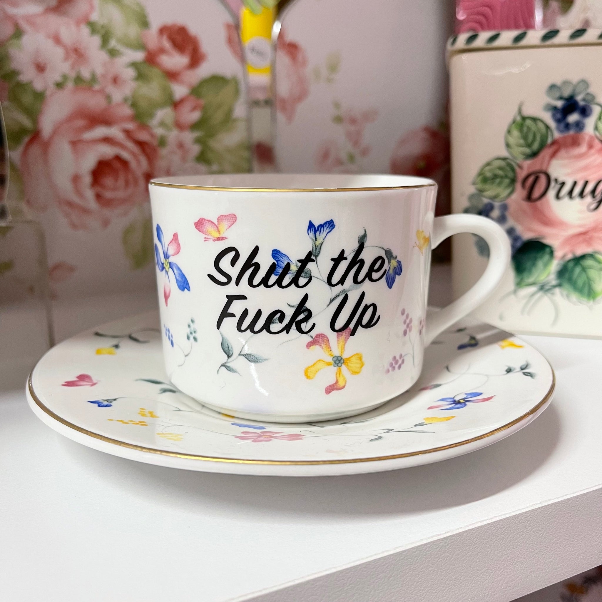 Shut The F Up Vintage Tea Set