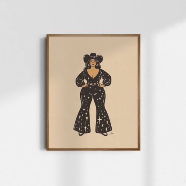 Disco Glitter Cowgirl Small Print