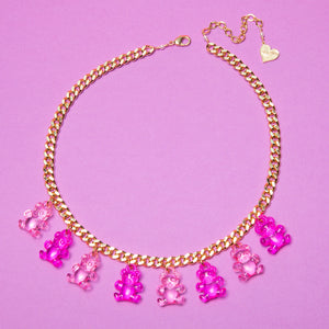 Crystal Clear Gummy Bear Necklace (Pink Ombre)