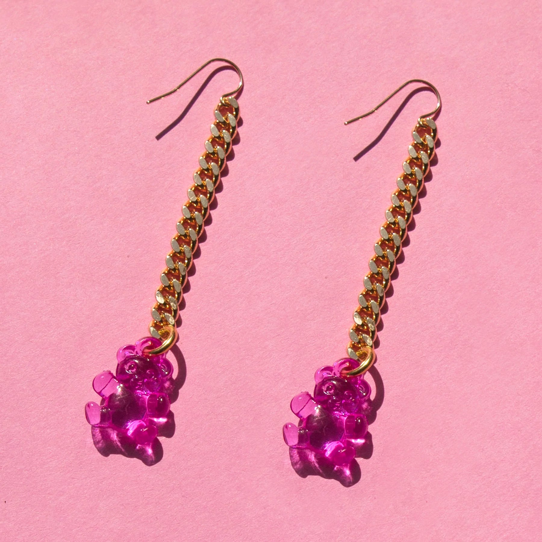 Crystal Clear Gummy Bear Earrings (Hot Pink)